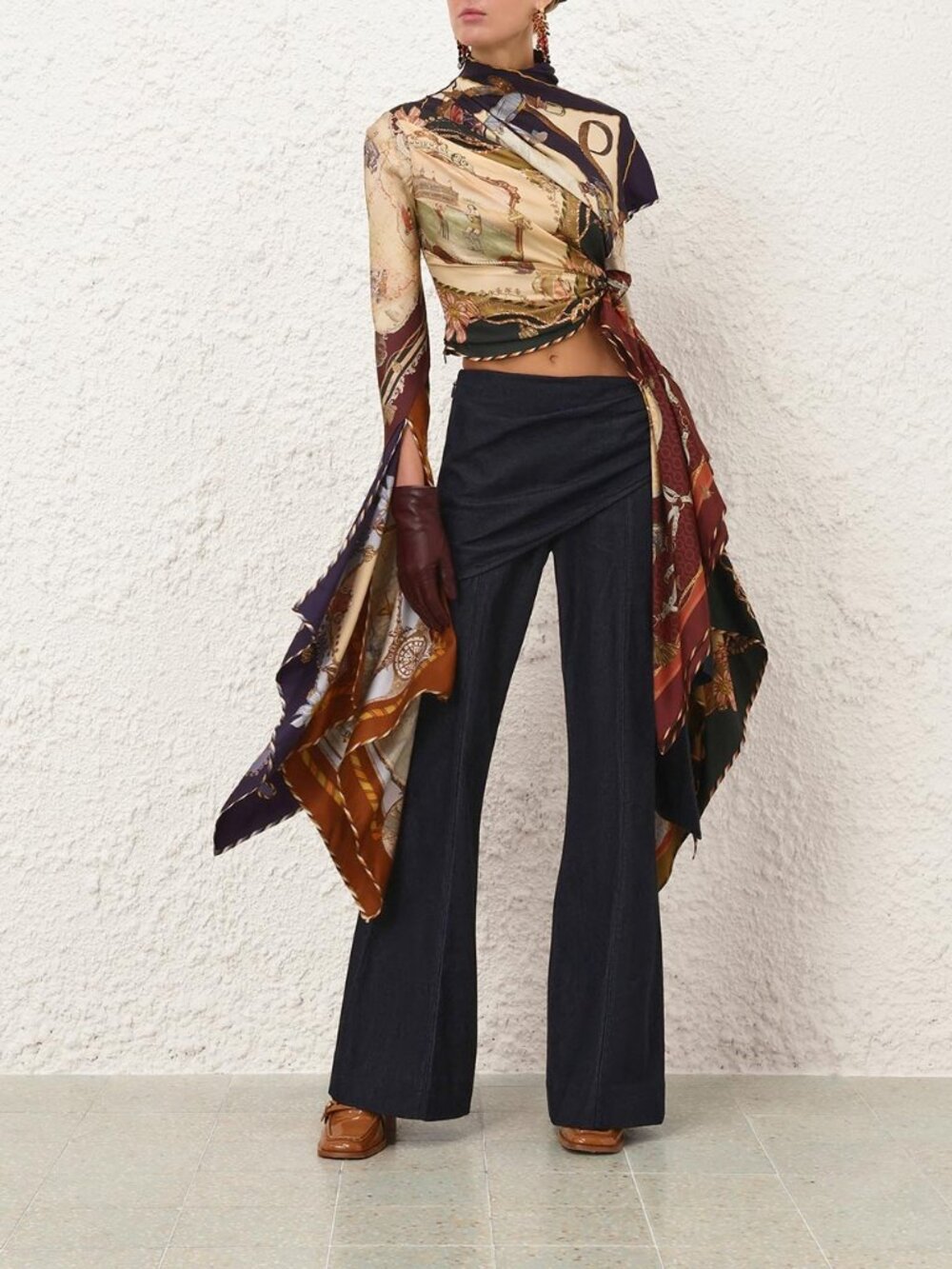 Zimmermann Valiant Draped Silk Twill Scarf Top Size 1 Spliced Scarves